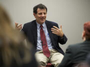 New York Times columnist and author Nicholas Kristof speaks to students during a question-and-answer session Monday at WSU Vancouver.