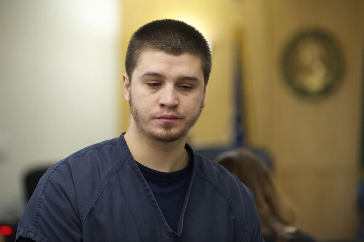 Nikolay I. Kalachik appears in Clark County Superior Court on suspicion of making bomb threats, harassment, intimidating a public servant and intimidating a witness.