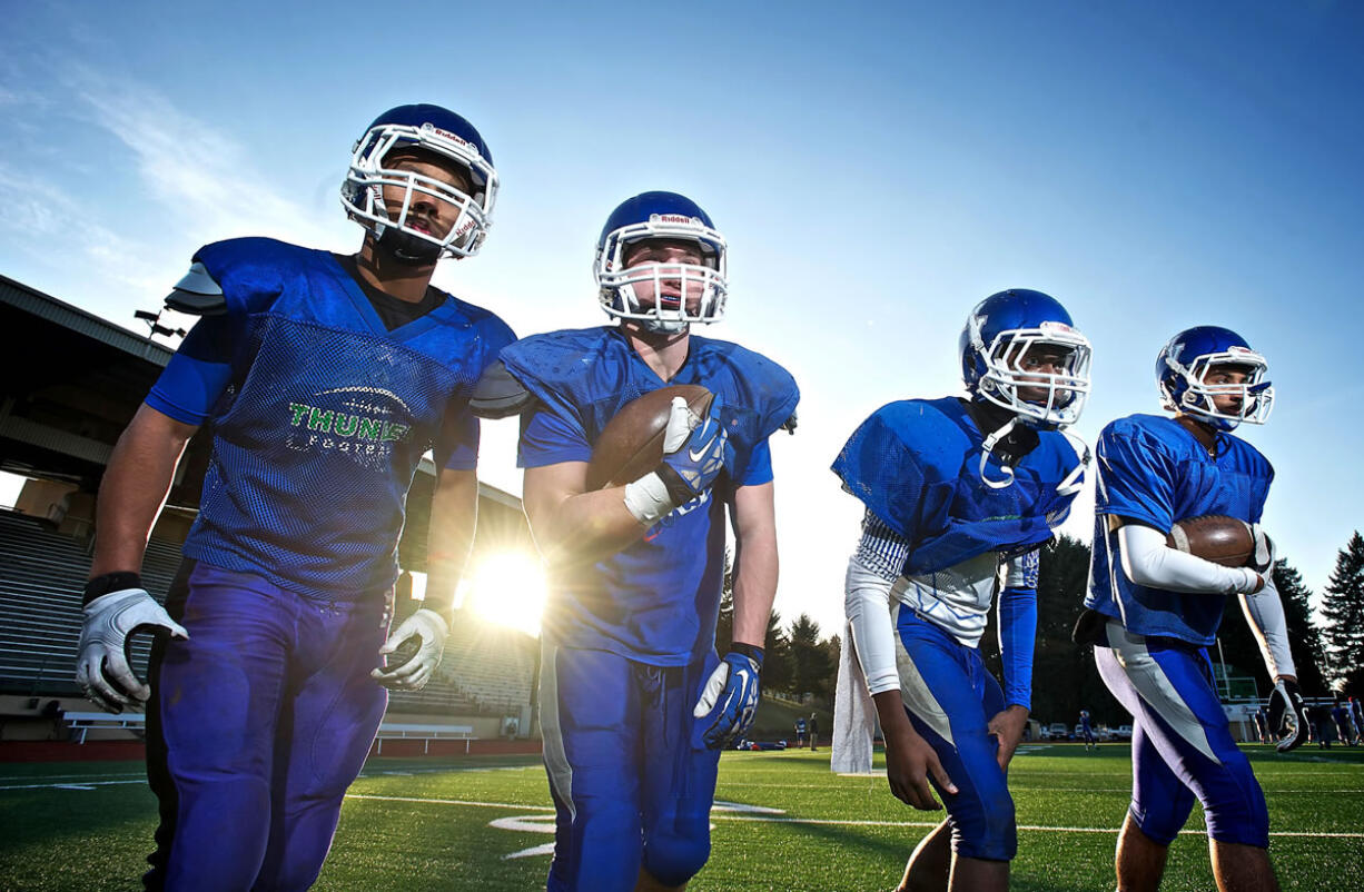 Mountain View running backs, from left, Preston Jones, Austin Mace, Nicolas Wright and Carl Falls have provided the Thunder with a multifaceted rushing attack throughout the season.