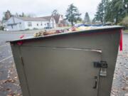 A hut sits in the parking lot of St. Luke&#039;s Episcopal Church in Vancouver on Tuesday. A couple of churches in west Vancouver have opened their parking lots to huts for homeless people.