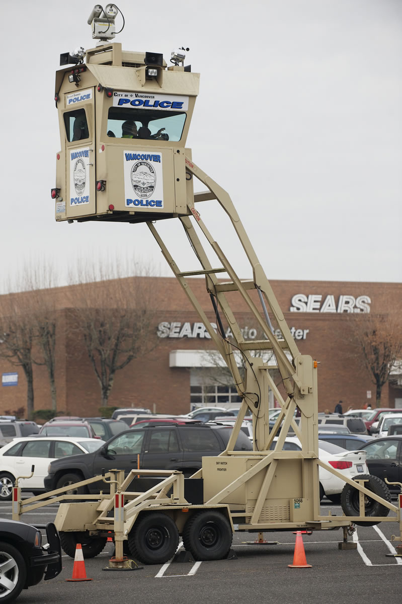 The Vancouver Police Skywatch observation tower will be stationed at Westfield Vancouver mall throughout the holiday shopping season to thwart car prowlers.