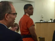 Ted W. Washington III, 20, appears Wednesday in Clark County Superior Court on suspicion of first-degree robbery and second-degree theft. Washington is accused of robbing a Chase bank branch near the Westfield Vancouver mall on Tuesday.