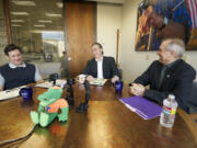 For the first time ever, Vancouver Mayor Tim Leavitt, left, and Clark County Commissioner David Madore, right, sat down over a cup of coffee to chat with Columbian Editor Lou Brancaccio.