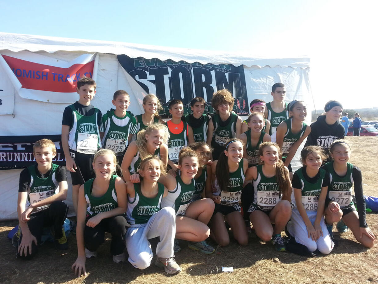 The Evergreen Storm sent 25 runners to the Junior Olympics cross country nationals, held Dec.