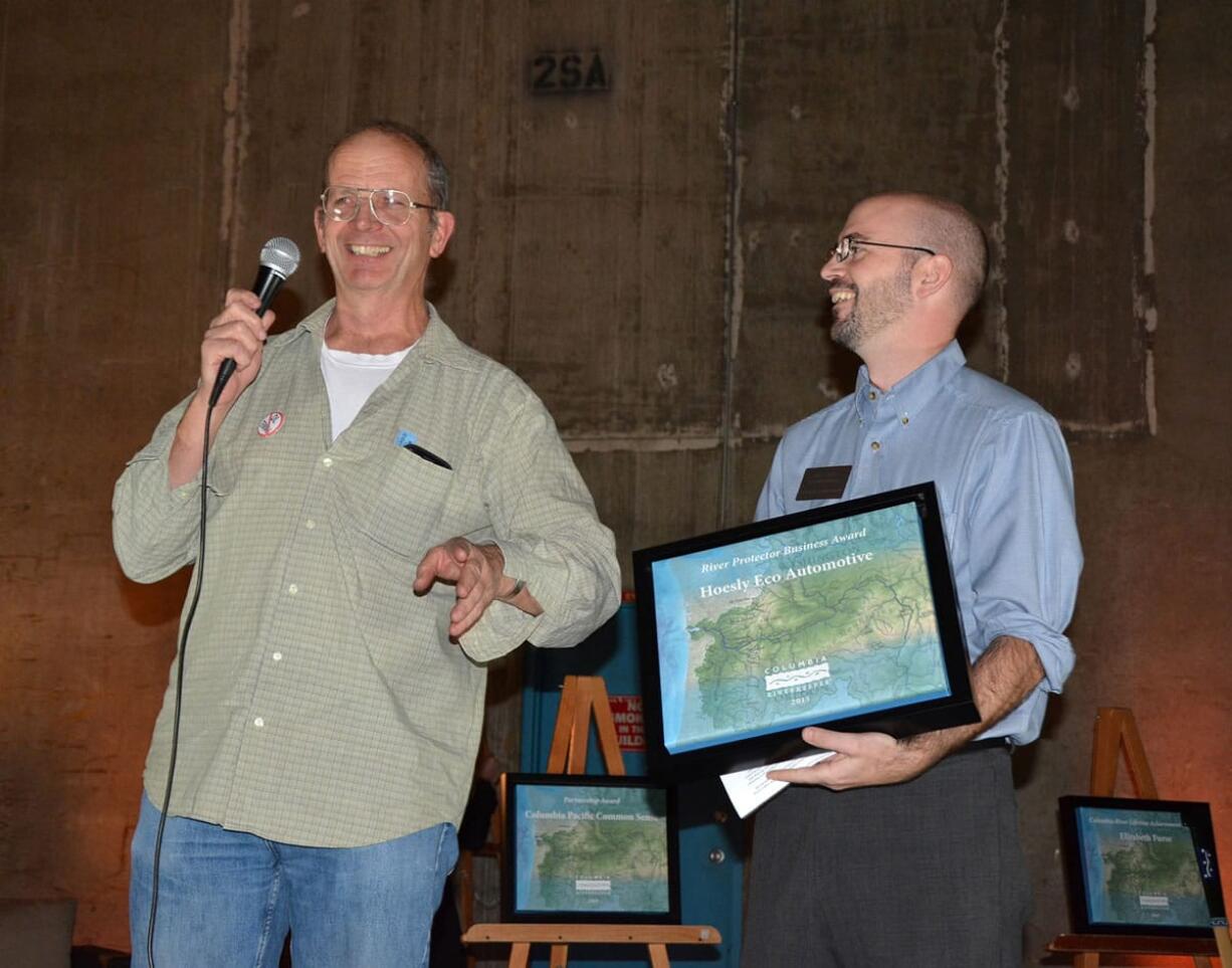 Hough: Hoesly Eco Automotive owner Don Orange, left, and Dan Serres, conservation director of Columbia Riverkeeper, at a ceremony where Orange was honored with the River Protector Business Award.