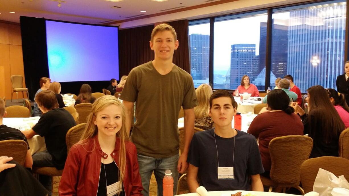 Washougal: Washougal High School students, from left, Bridgette McCarthy, Carson Connors and Michael Stevens spoke to more than 1,500 substance abuse prevention professionals at the National Prevention Network Conference in Seattle.