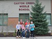 Washougal: Canyon Creek musicians Maddie Wakefield, front from left, Maliyah Veale, Jennie Mariscal, and Kelly Langston; back from left, William Weihl and Kyle Hendrickson were named to the North County Middle School Honor Band.