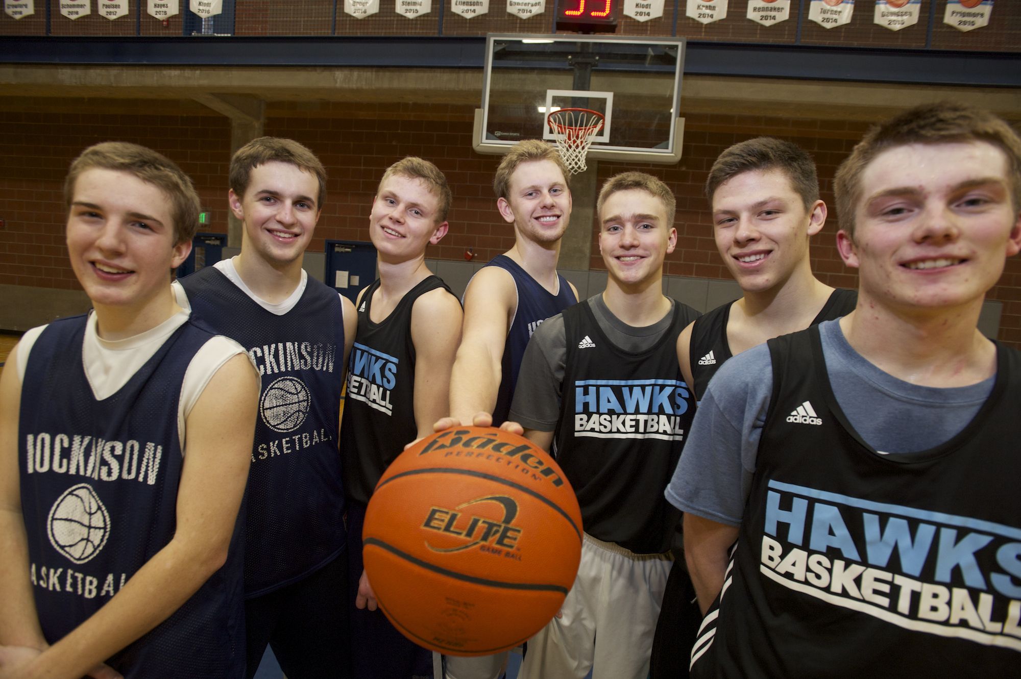 The seniors on the Hockinson boys basketball team, from left, Casey Turner, Taylor Ellensohn, Nate Gunderson, Jess Krahn, Alan Haagen, Taylor Rennaker and Jack Klodt, have known each other since fifth grade.