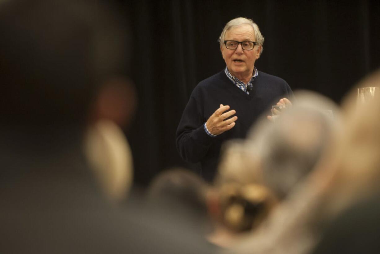 Tim Boyle, CEO of Columbia Sportswear, speaks at an 2015 event on entrepreneurship sponsored by Washington State University Vancouver&#039;s Business Growth Mentor &amp; Analysis Program and the Columbia River Economic Development Council&#039;s Grow Clark County program.