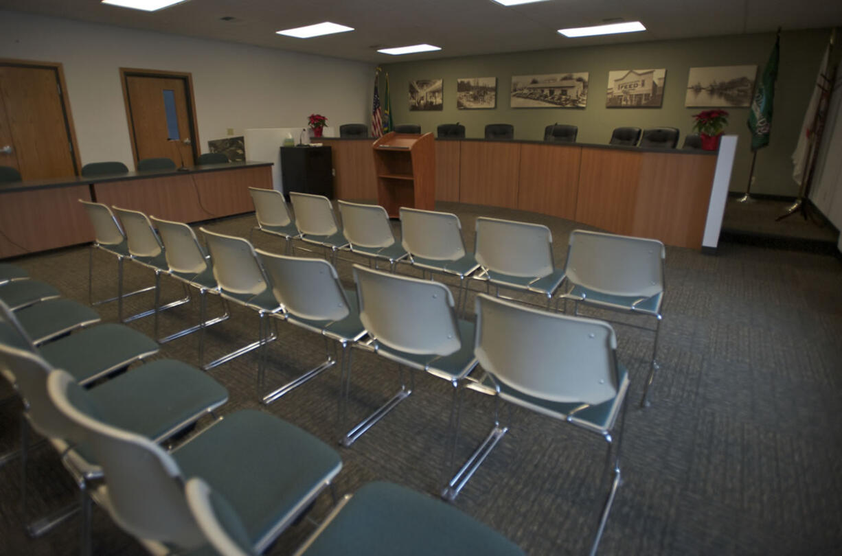 The Woodland City Council chambers inside the police station. About 6,000 of the building's 8,300 square feet is dedicated to the police department.