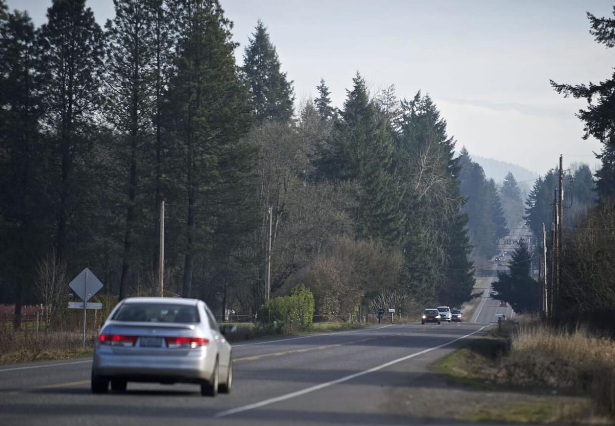 Highway 502 at Northeast 50th Avenue, looking east, in Battle Ground on Sunday, which is part of a 4.5-mile stretch of road that will be widened and upgraded.