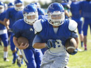 Mountain View High School football player Avi Bharth at practice.