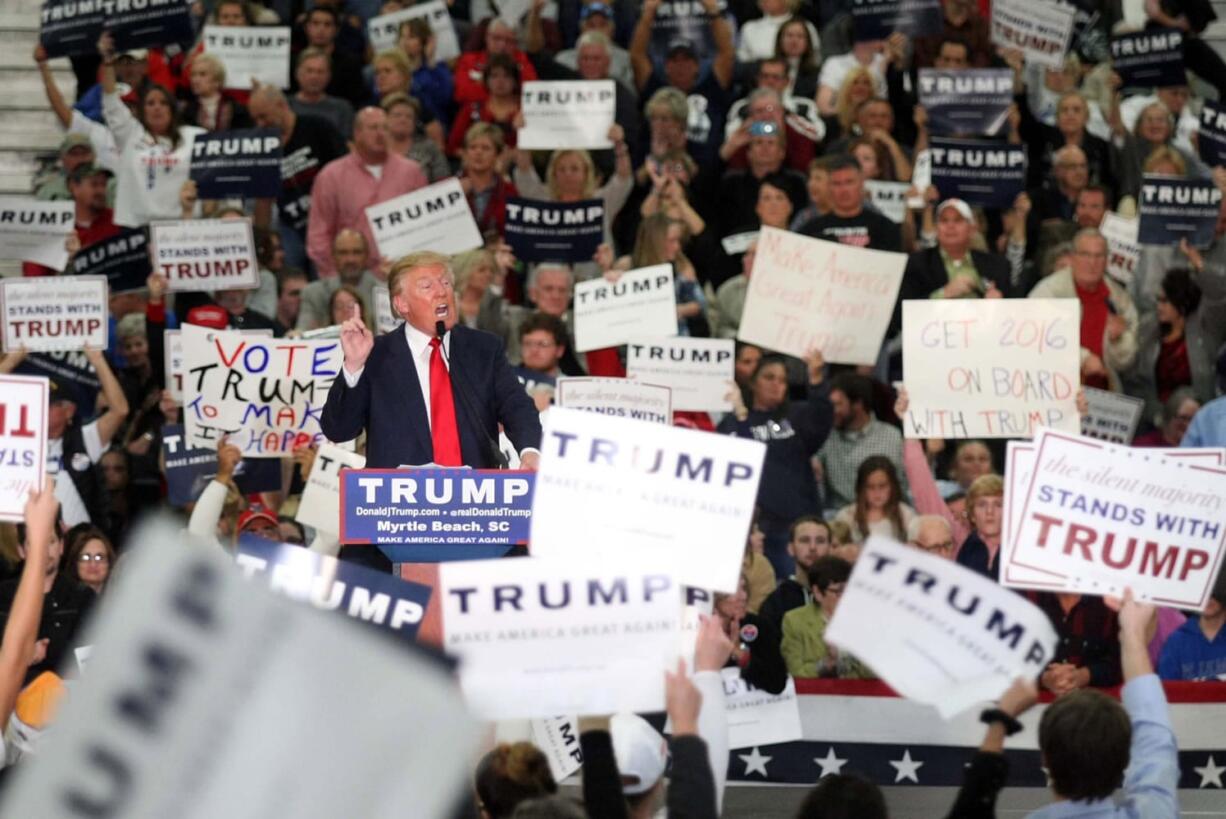 Republican presidential candidate Donald Trump speaks during a campaign event at the Myrtle Beach Convention Center on Tuesday in Myrtle Beach, S.C.