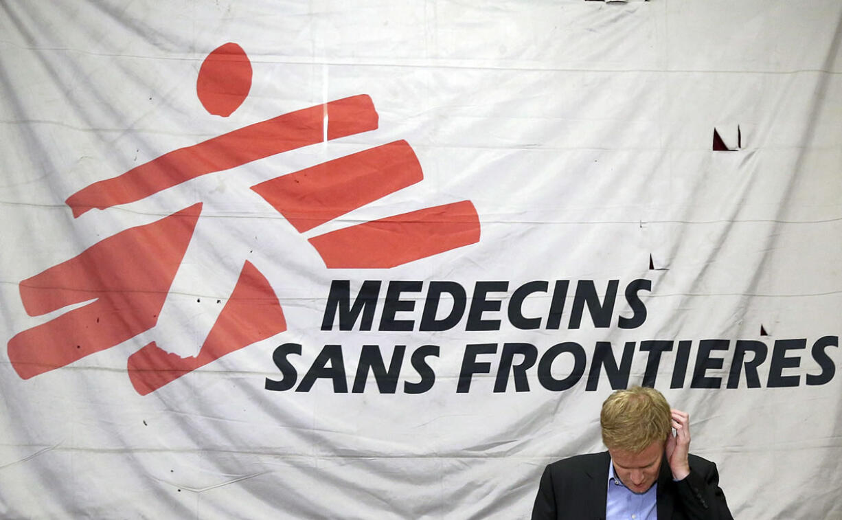 Christopher Stokes, the general director of Doctors Without Borders, sits before a press conference at their office in Kabul, Afghanistan, on Thursday. The international medical charity, known by its French acronym MSF, said wounded Taliban fighters were being treated in an Afghan hospital bombed by U.S. forces last month but that there were no armed men or fighting in the area.