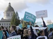Students and other advocates of charter schools rally at the Capitol in Olympia, Wash., on Thursday, Nov. 19, 2015.