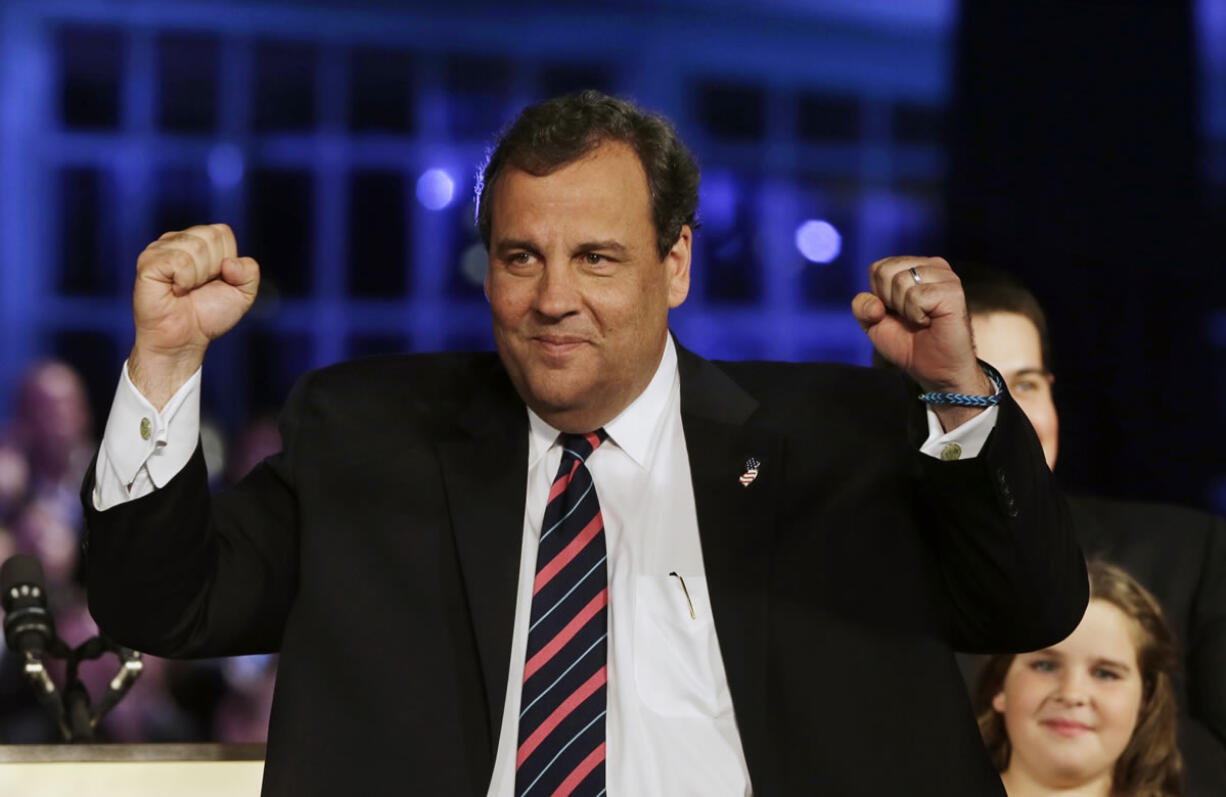 Republican New Jersey Gov. Chris Christie celebrates his election victory Nov.