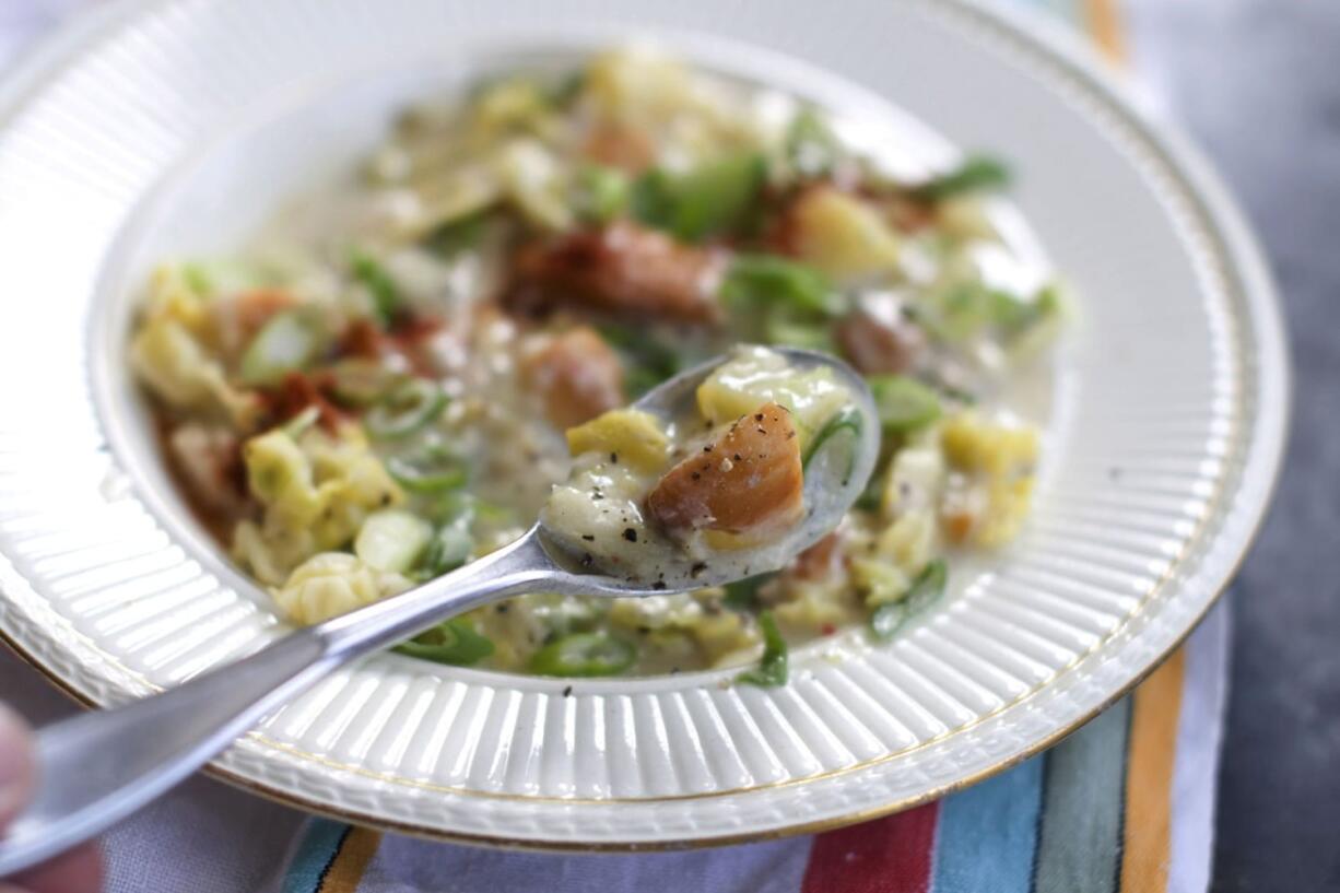 Hearty potato, cabbage and smoked fish soup