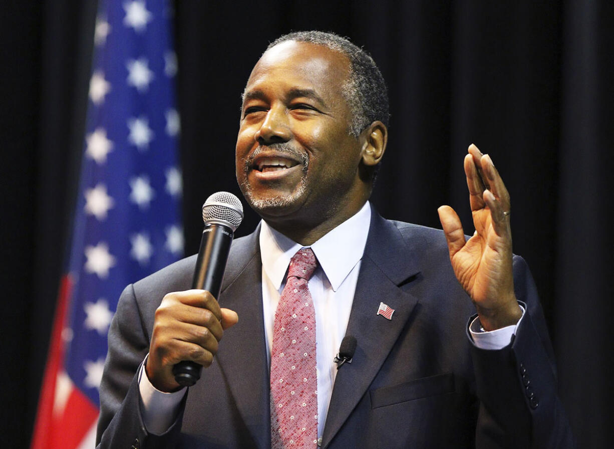 Republican presidential candidate Ben Carson addresses supporters during a campaign stop Thursday in Mobile, Ala.