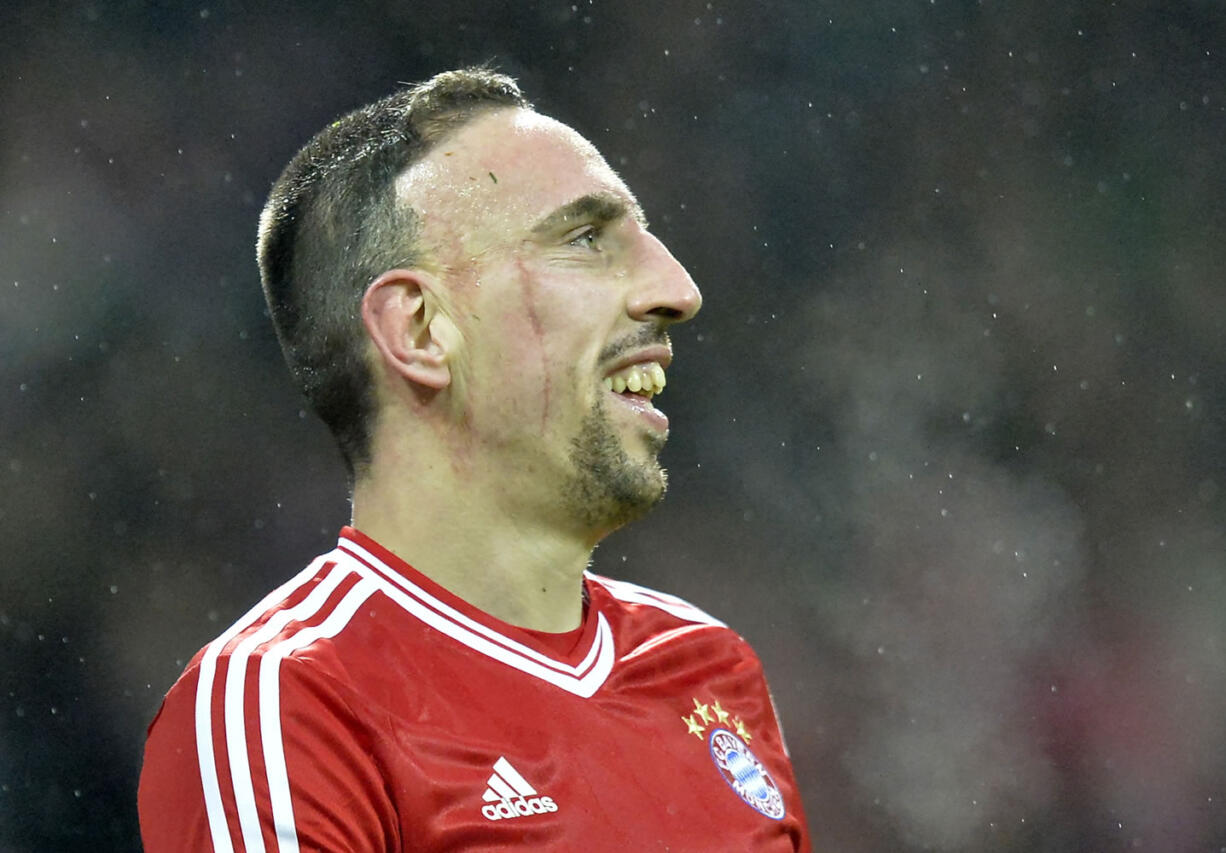 Bayern's thre- times scorer Franck Ribery of France smiles  during the German Bundesliga soccer match between Werder Bremen and Bayern Munich in Bremen, Germany on Dec. 7.