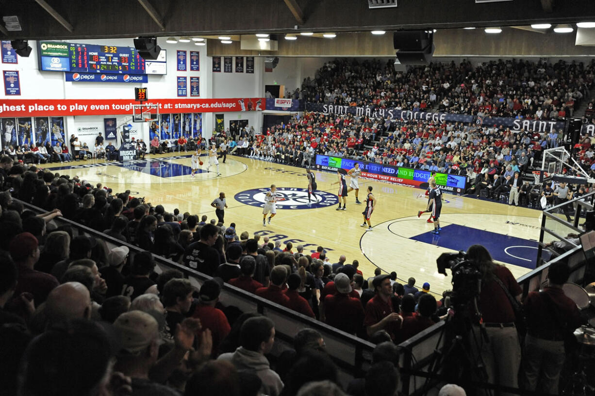 A standing room only crowd watches as Saint Mary's plays Gonzaga at McKeon Pavilion in Moraga, Calif., on Saturday.