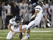 Skyview kicker Braden Hadfield and holder Brody Barnum.