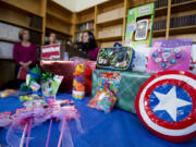 A toy Captain America shield is among items displayed at a Tuesday news conference in Washington on toys that are considered dangerous, according to U.S.