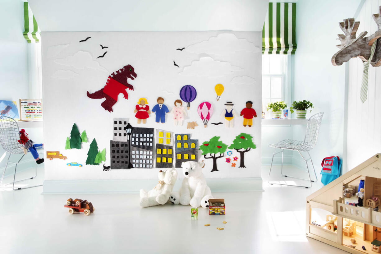 In this photo provided by Brian Patrick Flynn, a FeltWall created by the designer Flynn for HGTV.com puts a fresh twist on felt by using it to create an interactive wall in a boy's play room.  Flynn suggests that felt is becoming increasingly popular for upholstery and crafting and will eventually be used in unexpected ways.