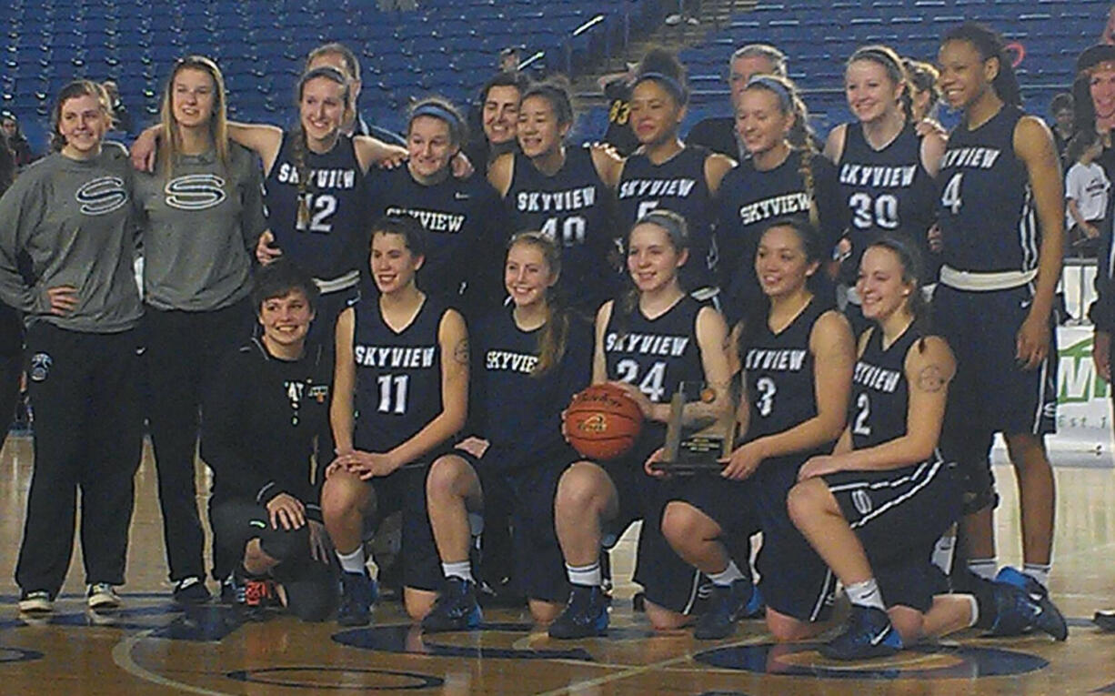 Skyview girls basketball team after finishing sixth at the 2014 4A state tournament at the Tacoma Dome.