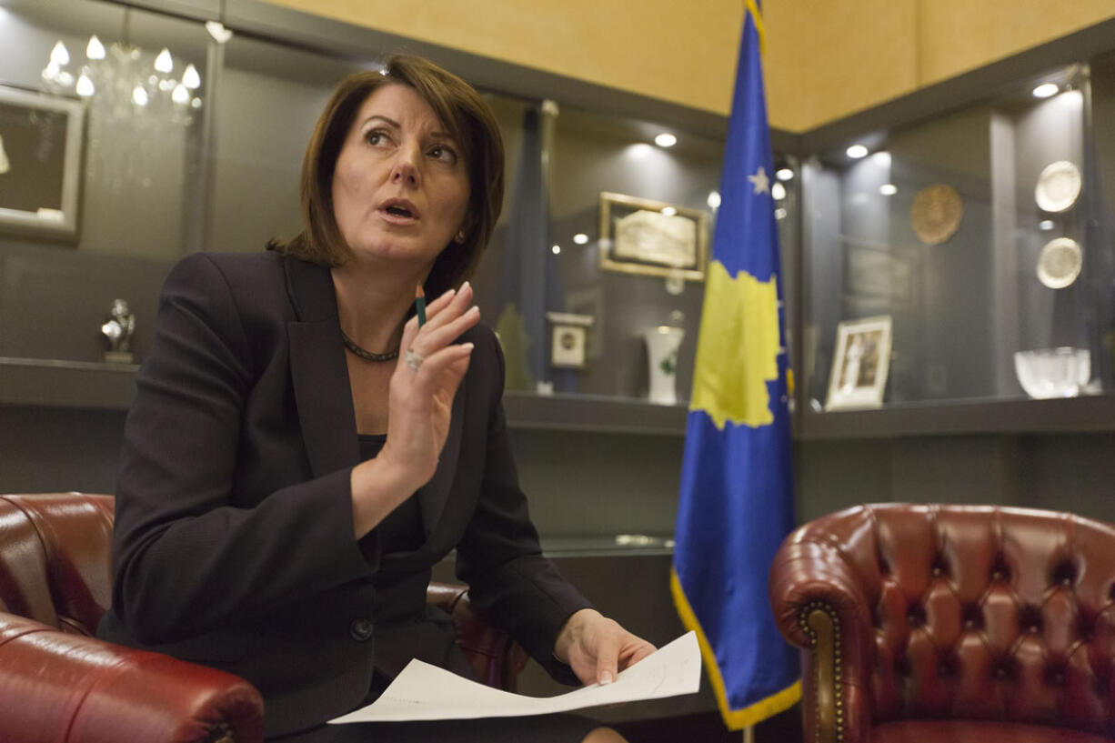 Kosovo President Atifete Jahjaga gestures during the voting for Kosovo membership bid, in her office in capital Pristina, on Monday.