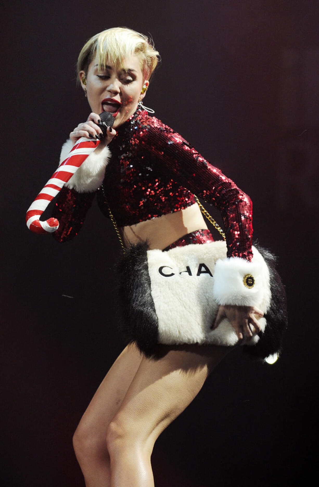 Miley Cyrus performs at the KIIS-FM Jingle Ball concert in early December at Staples Center in Los Angeles.