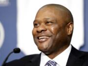 New Seattle Mariners manager Lloyd McClendon is introduced to the media on Thursday, Nov. 7, 2013, in Seattle. McClendon spent eight patient seasons as a coach waiting for another opportunity to be a major league manager after his stint in Pittsburgh. The Mariners are giving McClendon that chance and formally introduced him on Thursday as their new manager.