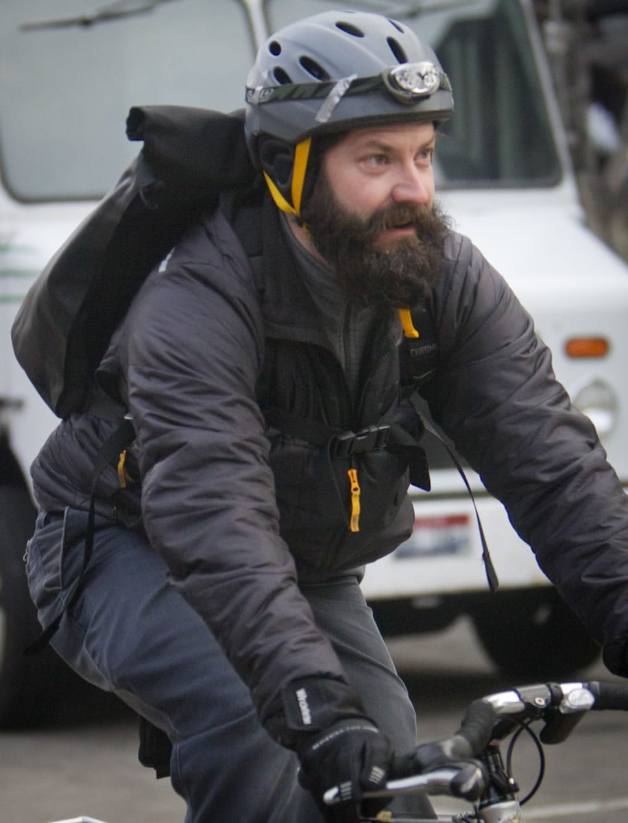 Bart Kline delivers food from several food trucks and has regular downtown customers stuck in their offices, who ask him to deliver.