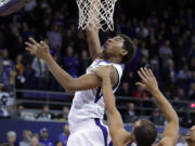 Washington forward Marquese Chriss shoots bove Mount St. Mary&#039;s guard Charles Glover (12) during the first half of an NCAA college basketball game, Thursday, Nov. 19, 2015, in Seattle. (AP Photo/Ted S.