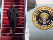 President Barack Obama boards Air Force One, Saturday, Nov. 14, 2015, in Andrews Air Force Base, Md. The president is departing for a nine-day trip to Turkey, the Philippines and Malaysia for global security and economic summits. The global anxiety sparked by a series of deadly attacks in Paris by the Islamic State group has given new urgency to Obama&#039;s upcoming talks with world leaders.