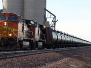 A BNSF Railway train hauls crude oil near Wolf Point, Mont., on Nov. 6.