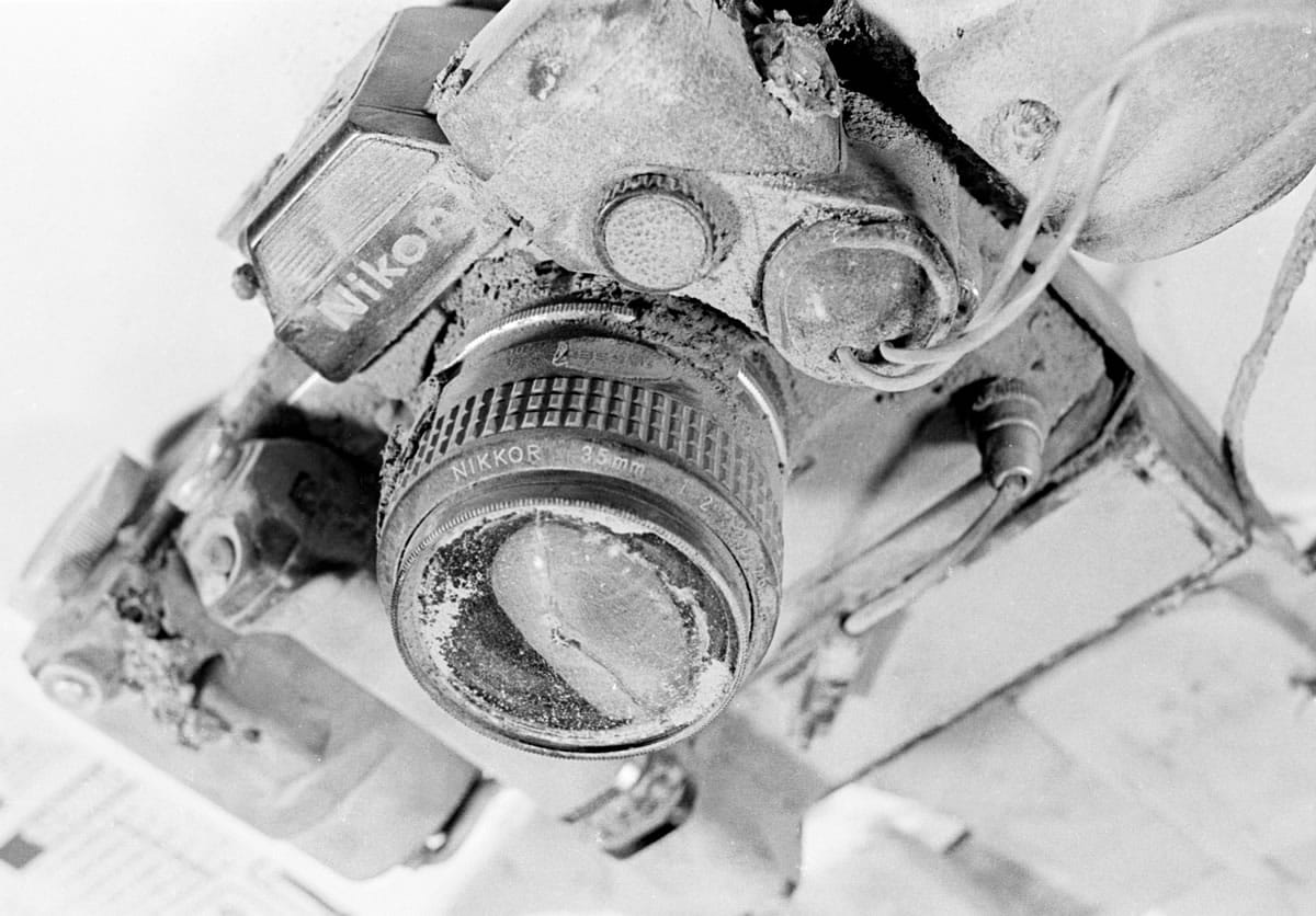 Columbian photographer Reid Blackburn's camera, recovered from the Mount St. Helens blast zone in 1980.