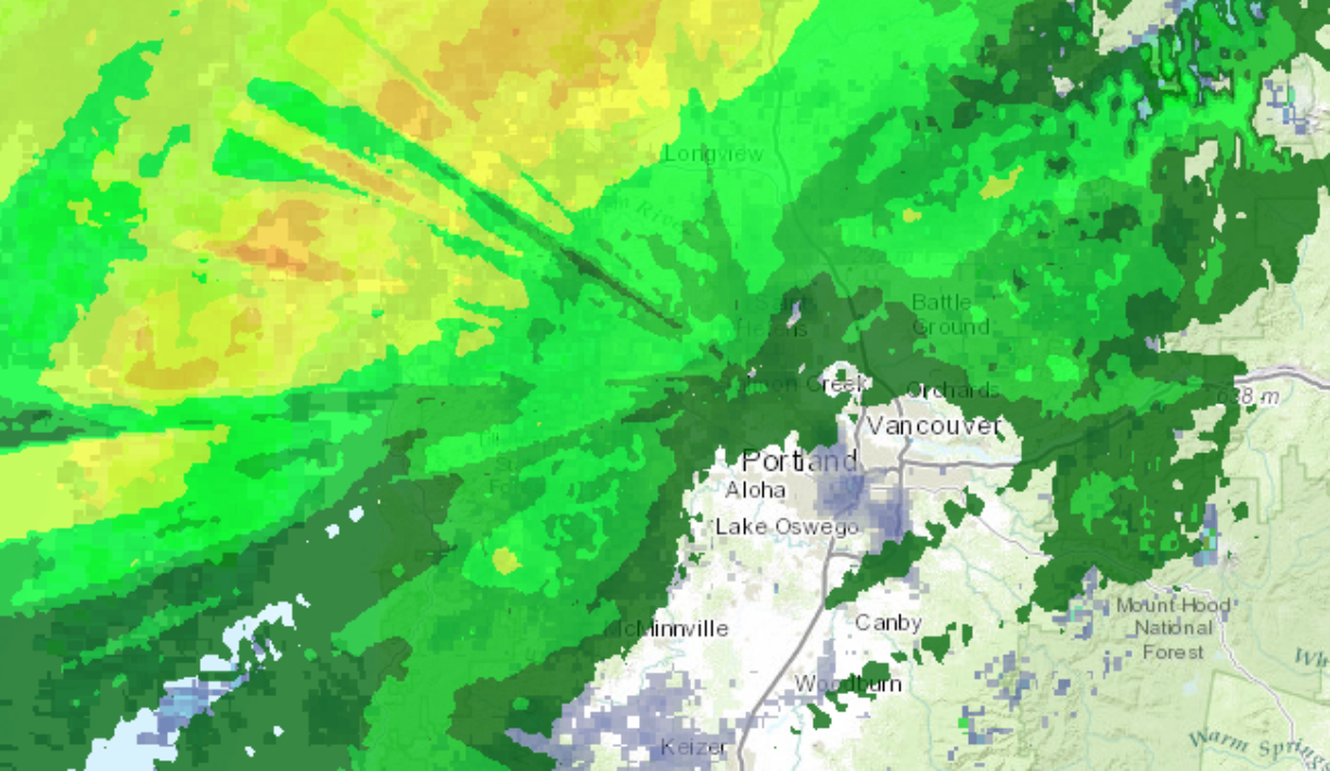 An image from the National Weather Service shows the dramatic difference in rainfall totals in a 12-hour period ending about 4:30 p.m. Saturday.