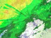 An image from the National Weather Service shows the dramatic difference in rainfall totals in a 12-hour period ending about 4:30 p.m. Saturday.