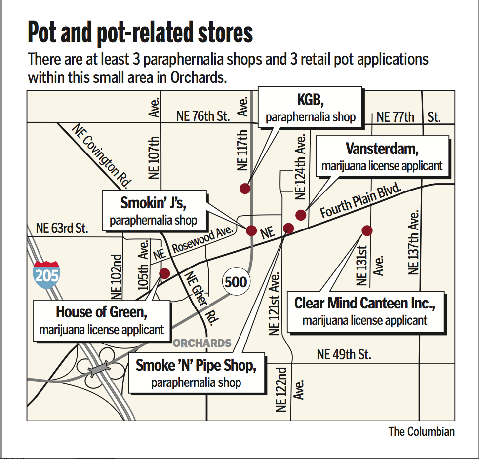 Orchards neighborhood may become pot retail center.