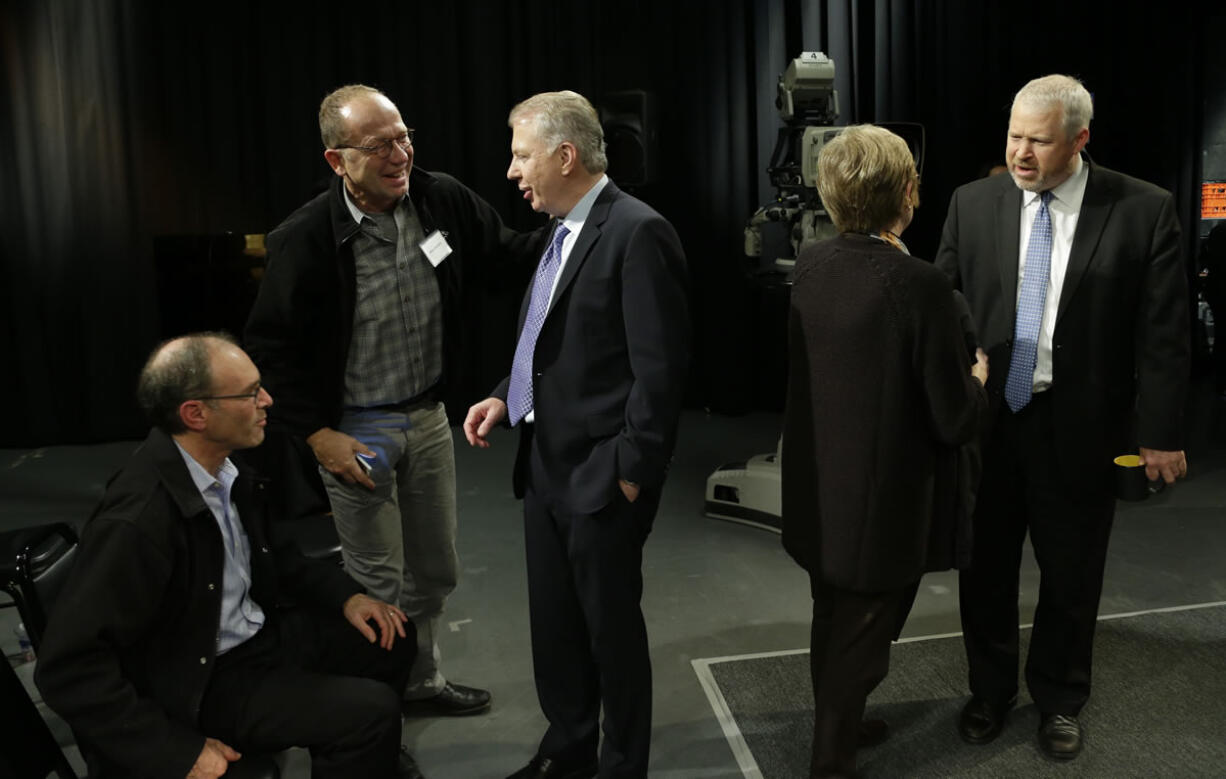 Seattle Mayor Mike McGinn, right, and his challenger, Sen.