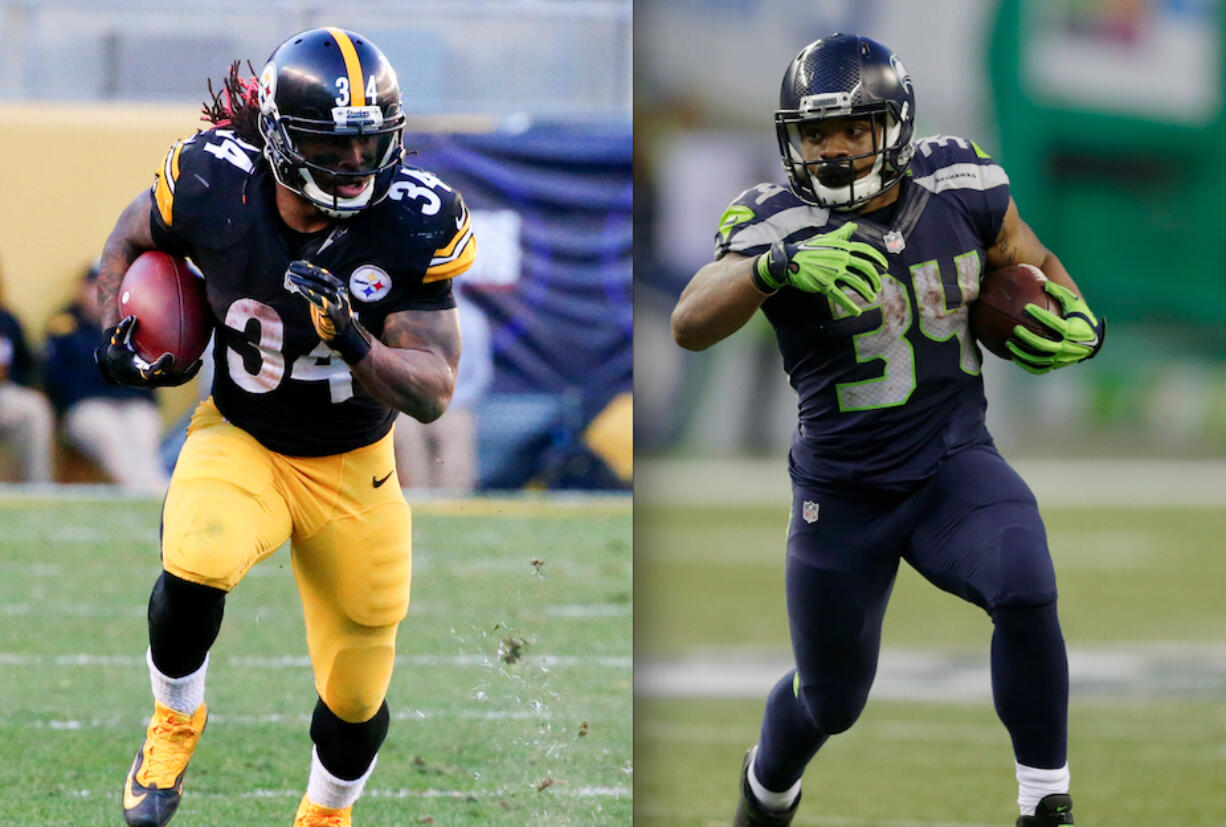 Pittsburgh Steelers running back DeAngelo Williams and Seattle Seahawks running back Thomas Rawls.