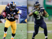 Pittsburgh Steelers running back DeAngelo Williams and Seattle Seahawks running back Thomas Rawls.