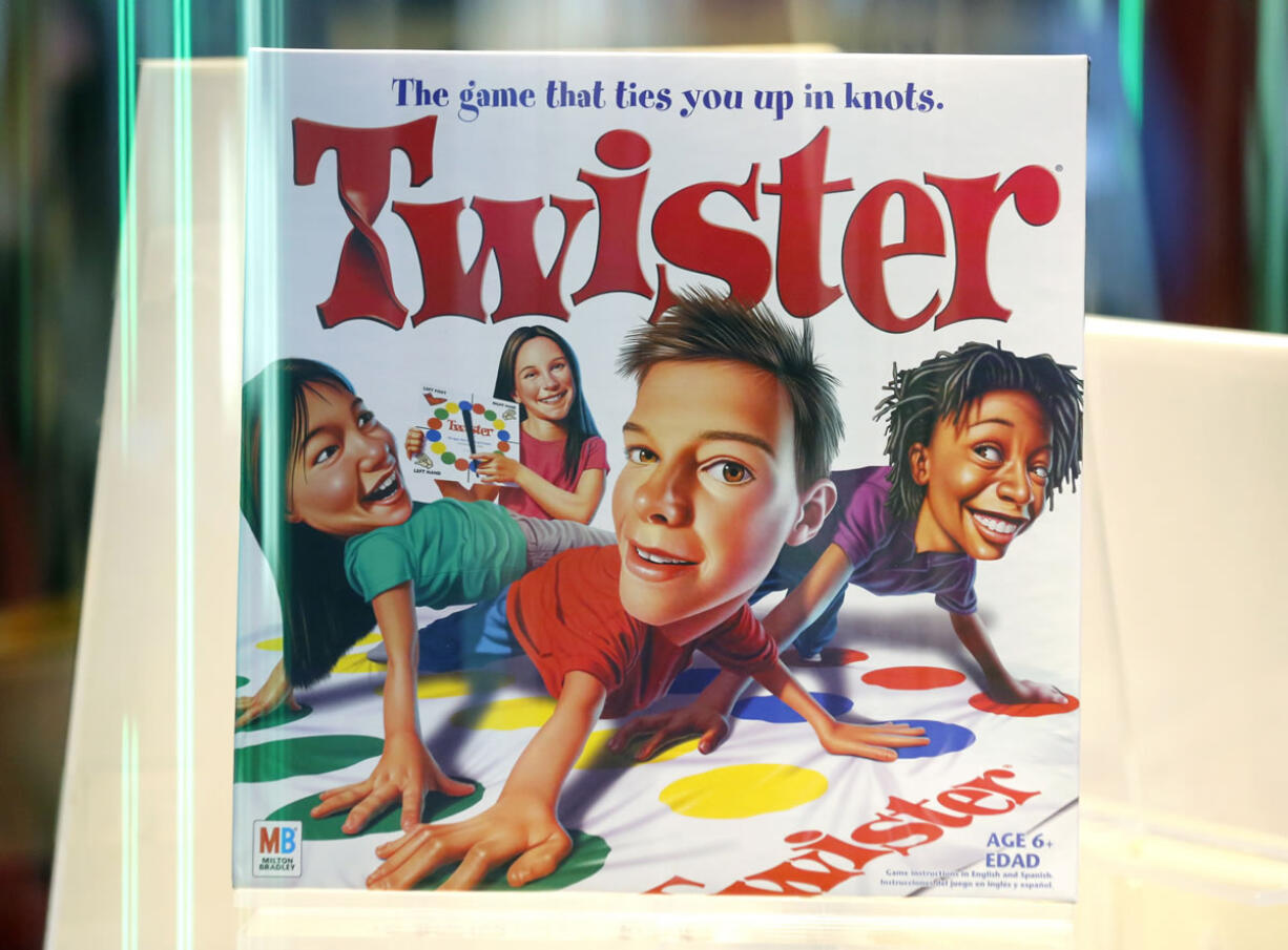 The game Twister is displayed at the National Toy Hall of Fame announcement Thursday, Nov. 5, 2015, in Rochester, N.Y. Twister, the parlor game once too hot for the Sears catalog but cool enough for Johnny Carson, along with the Super Soaker squirt gun and puppet were inducted into the National Toy Hall of Fame Thursday.