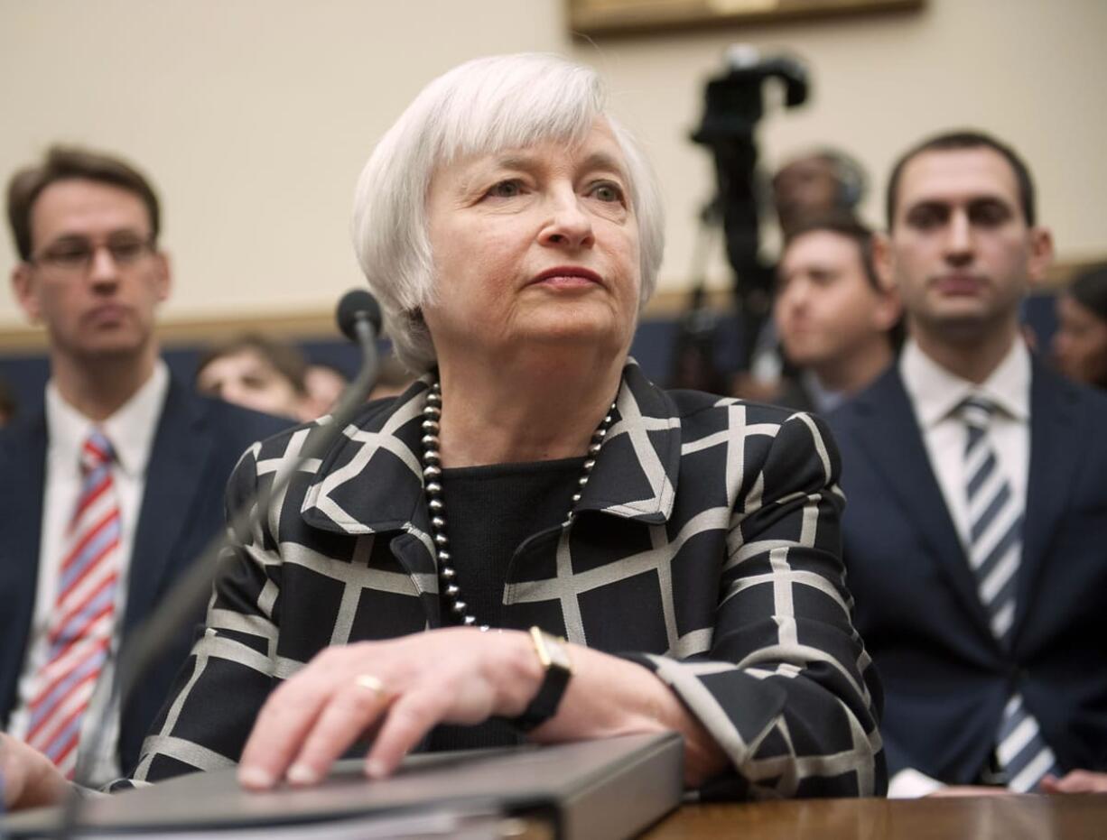 Federal Reserve Chair Janet Yellen listens Tuesday on Capitol Hill in Washington, while testifying before the House Financial Services Committee hearing.