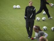 Thorns coach Cindy Parlow Cone during practice at Jeld-Wen Field on April 11.