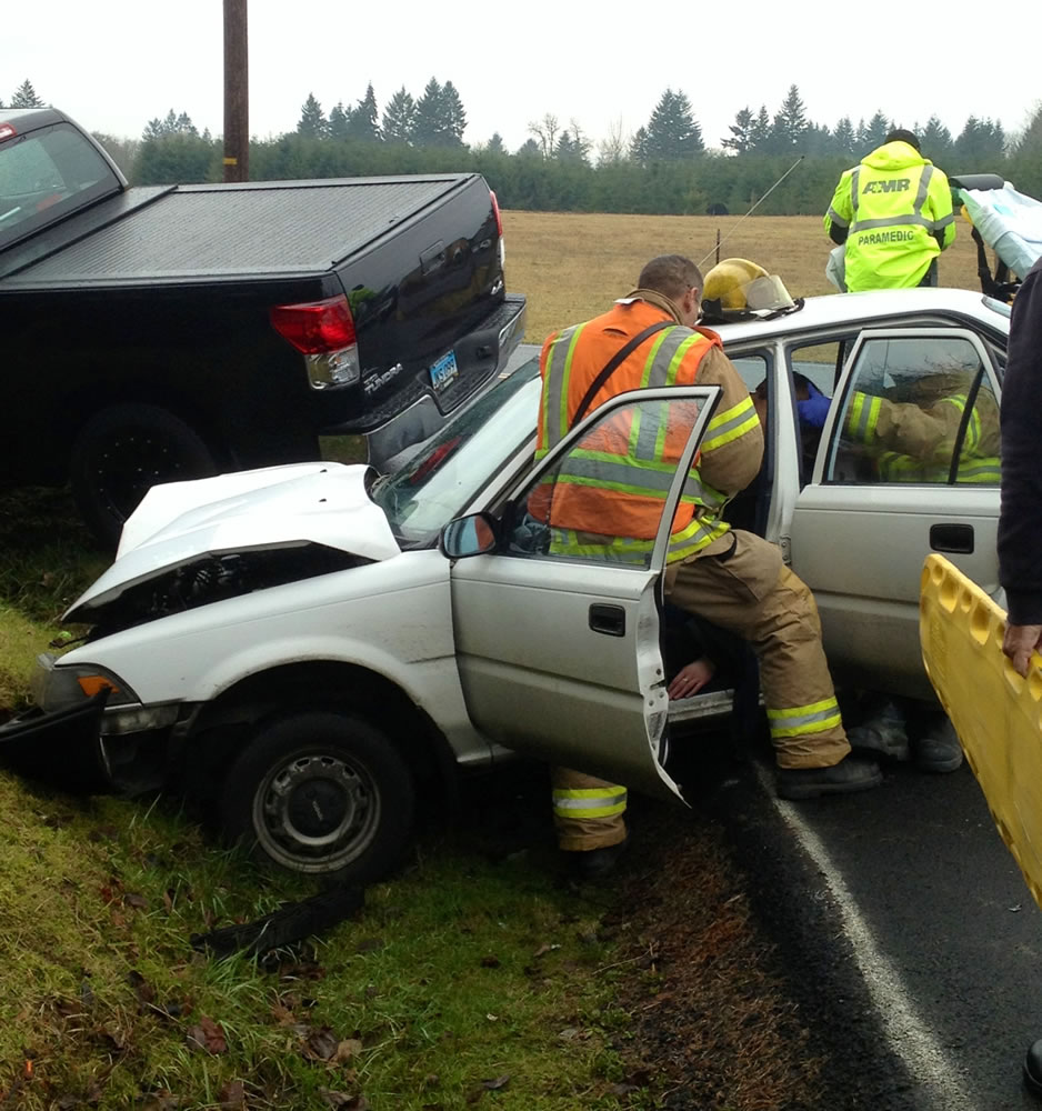 Fire officials say that a 22-year-old woman would have been more severely injured in a two-car crash had she not been wearing her seat belt. The crash was reported at 10:39 a.m.