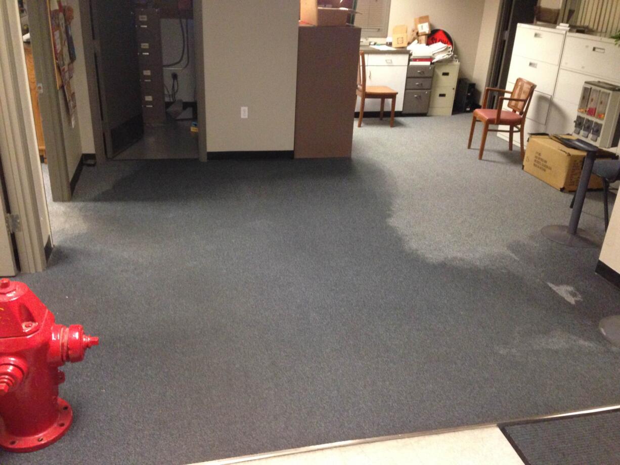 Surface water entered a Washougal fire station Tuesday following heavy rainfall, saturating the station's carpets.