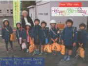 Uta Zuendel received this postcard wishing her  &quot;happy birthday&quot; from a group of elementary school students she met in Hamamatsu, Japan,