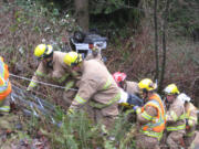 Firefighters rescue a 17-year-old girl who was injured when her vehicle left the roadway and landed upside-down in an embankment in Hockinson.