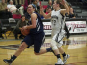 Skyview's Stephanie McDonagh steps around  Union's Kendra Preuninger in the first half of a 4A GSHL match-up at Union on Thursday January 31, 2013.